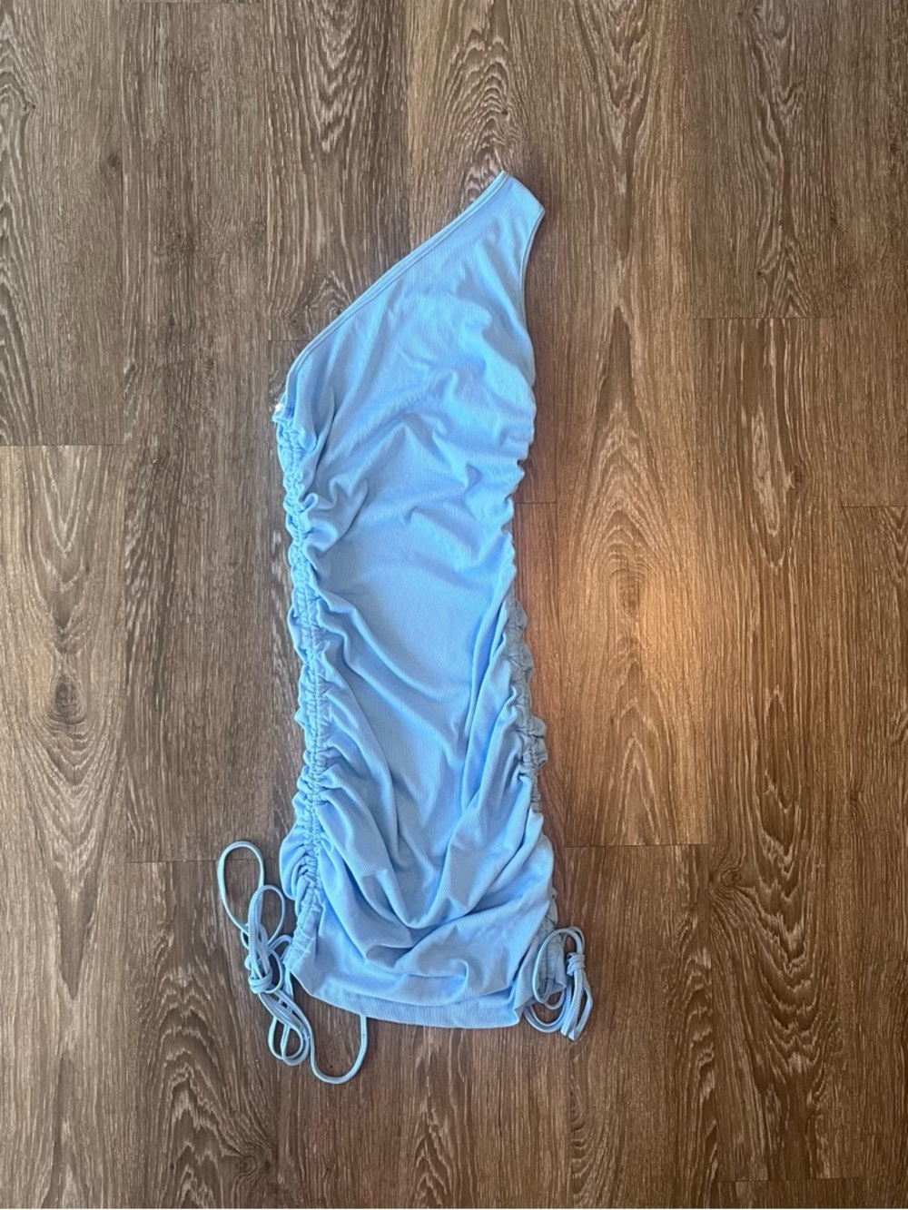 Light Blue One-Shoulder Ruched Dress